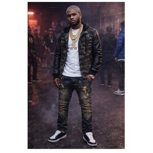 Heritage America Men's Destroyed Straight/Slim Moto Denim Blue Jean